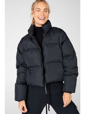 Fabletics Black Essential Winter Cropped Wander Puffer Jacket, Size 1X